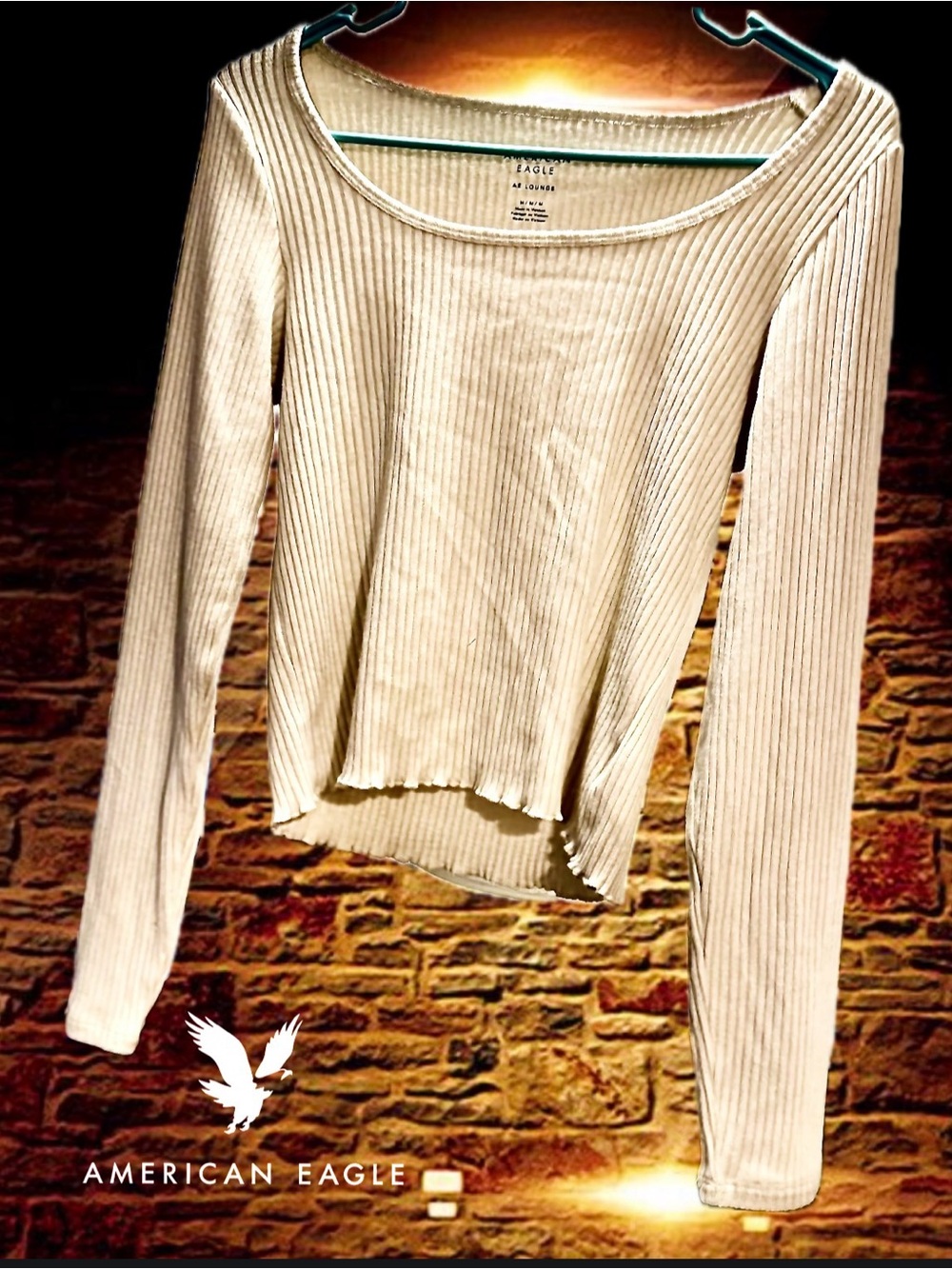American Eagle Outfitters Ivory Ribbed Long-Sleeve Scoop Neck light Sweater Top